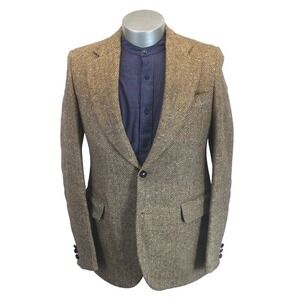 vintage 70s brown Herringbone Heavy Tweed blazer jacket sport suit‎ coat 38 L